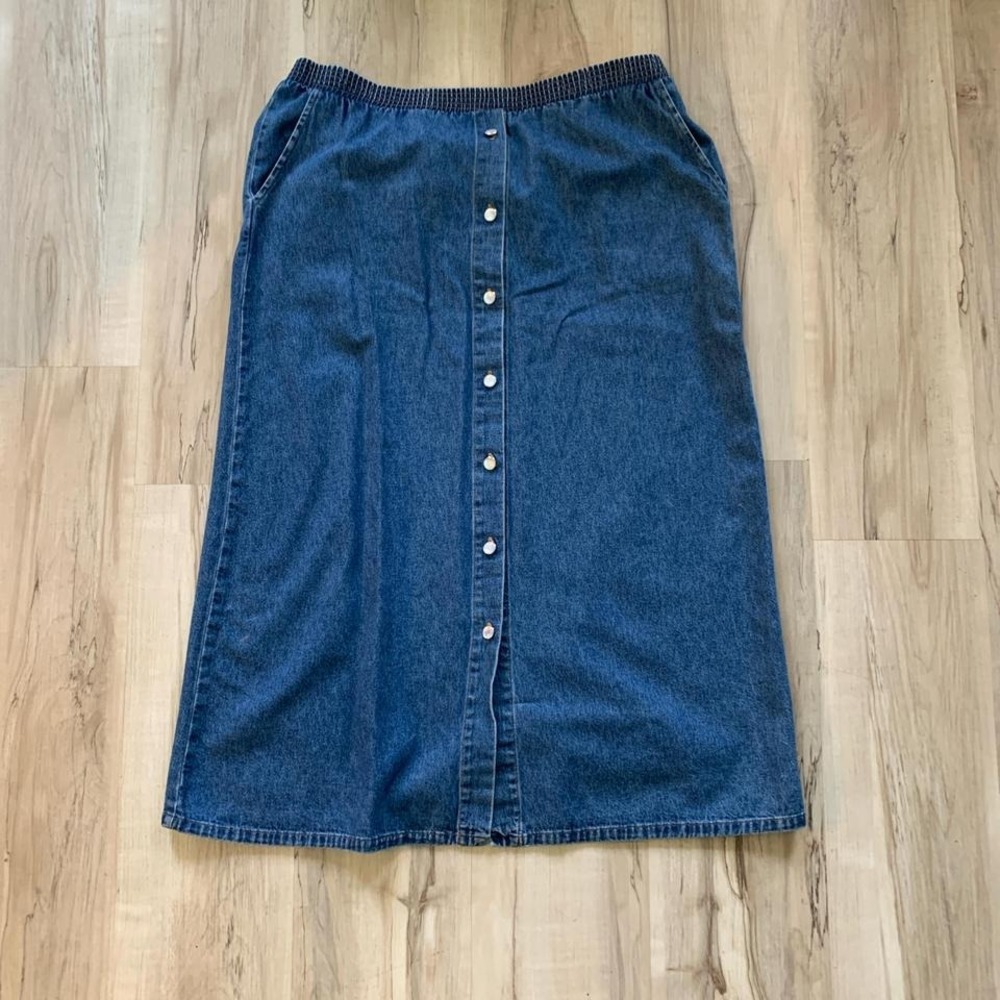 Vintage 1990s plus size denim midi skirt with‎ elastic banding Size 3XLL